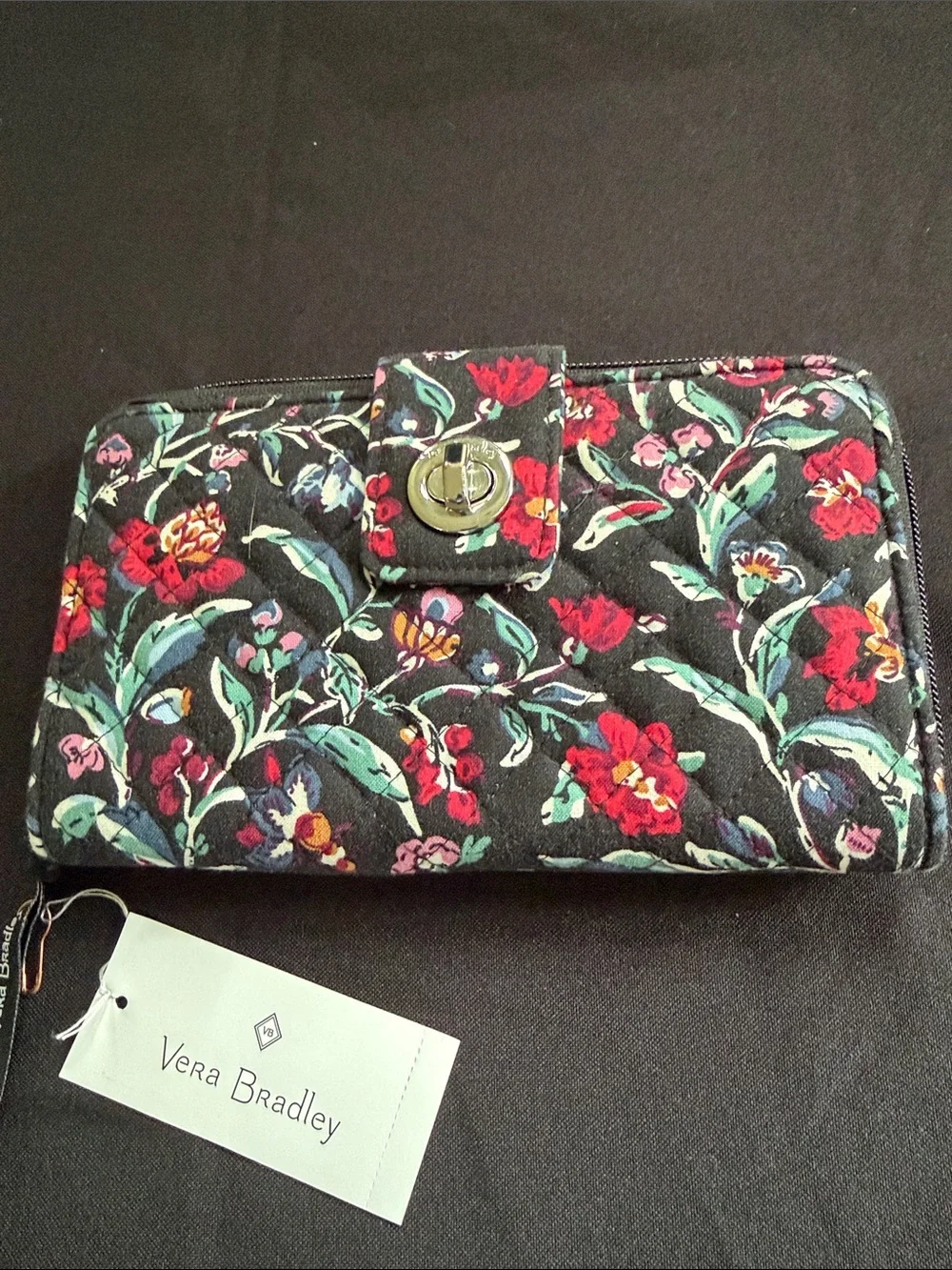 Vera Bradley Black Quilted Wallet with Red Floral Print - Picture 4 of 10